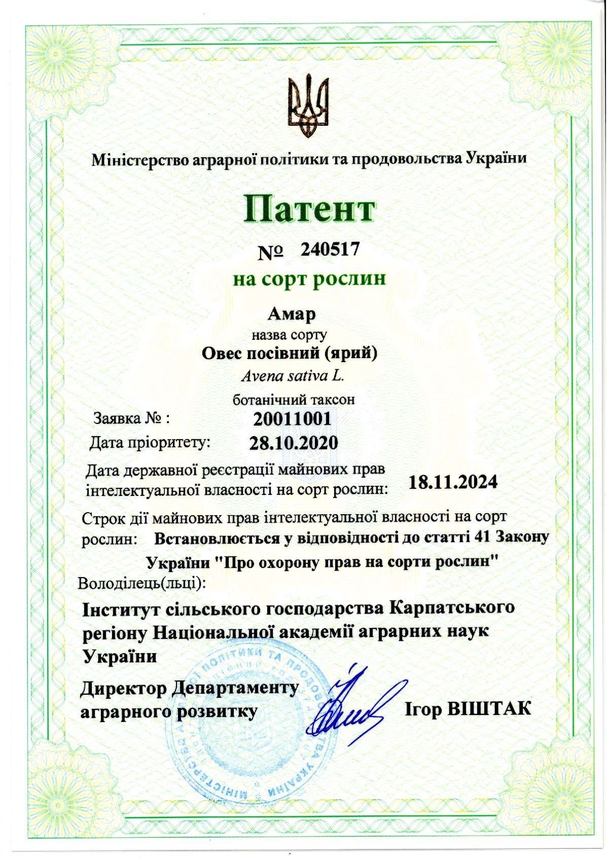 Овес посівний (ярий) Амар